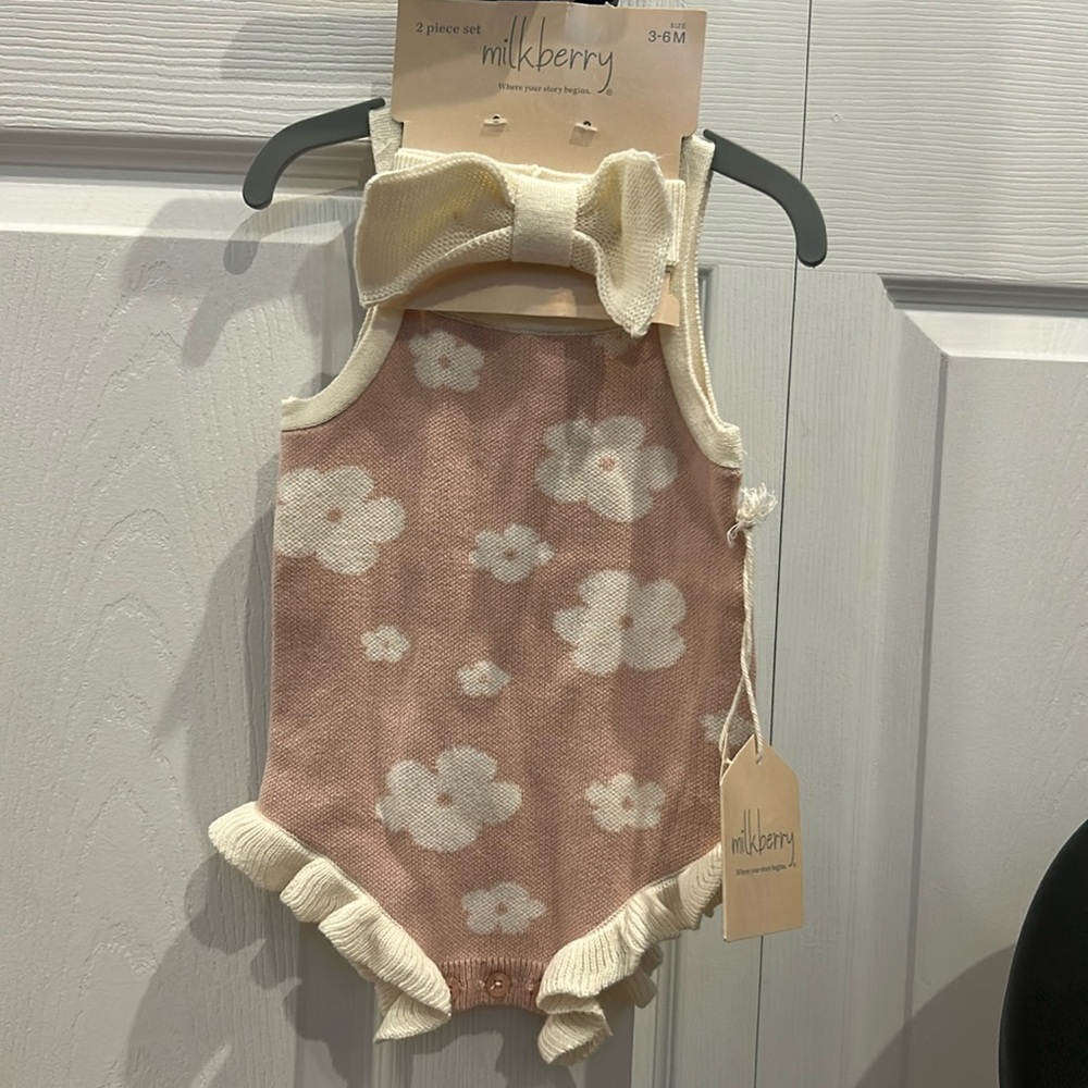 NWT pink Milkberry knit summer baby girls matching set